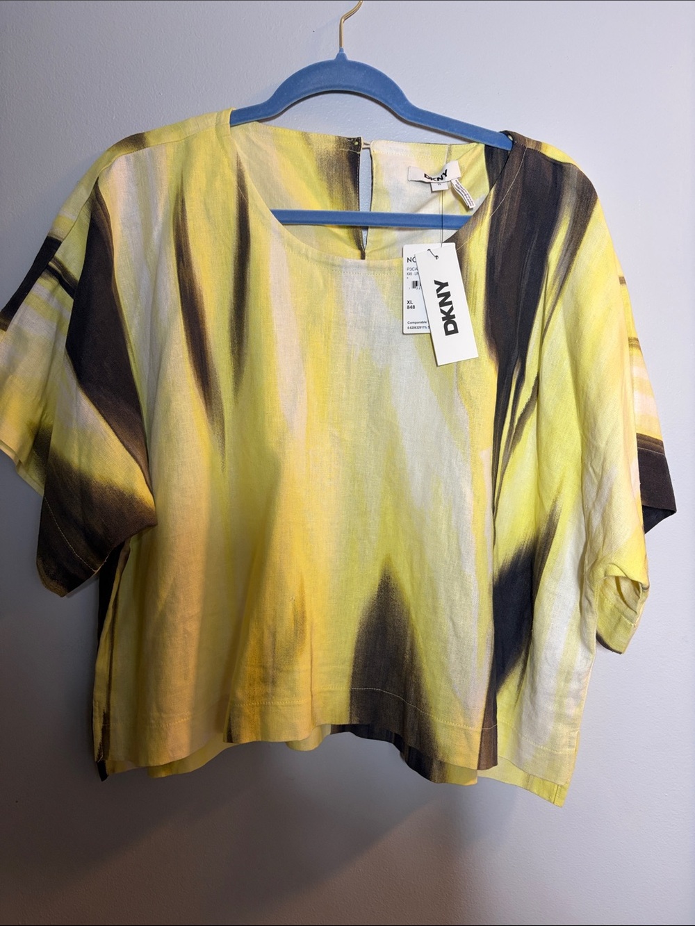 DKNY Yellow and Black Abstract Boxy Crop Top